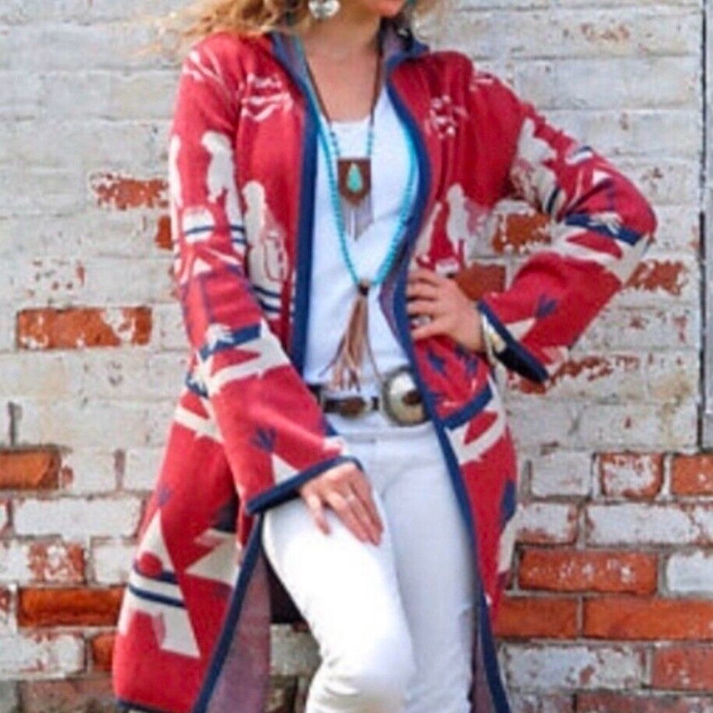 Tasha Polizzi Native American Inspired Hooded Duster Cardigan, size L